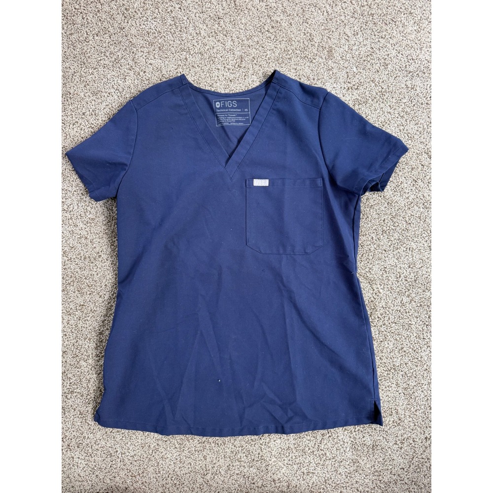 FIGS Technical Collection Navy Blue V-Neck Scrub Top Womens XS Casma One-Pocket